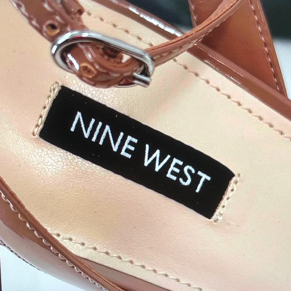 Nine West Brown Patent Leather High Heel Sandals - Picture 2 of 10